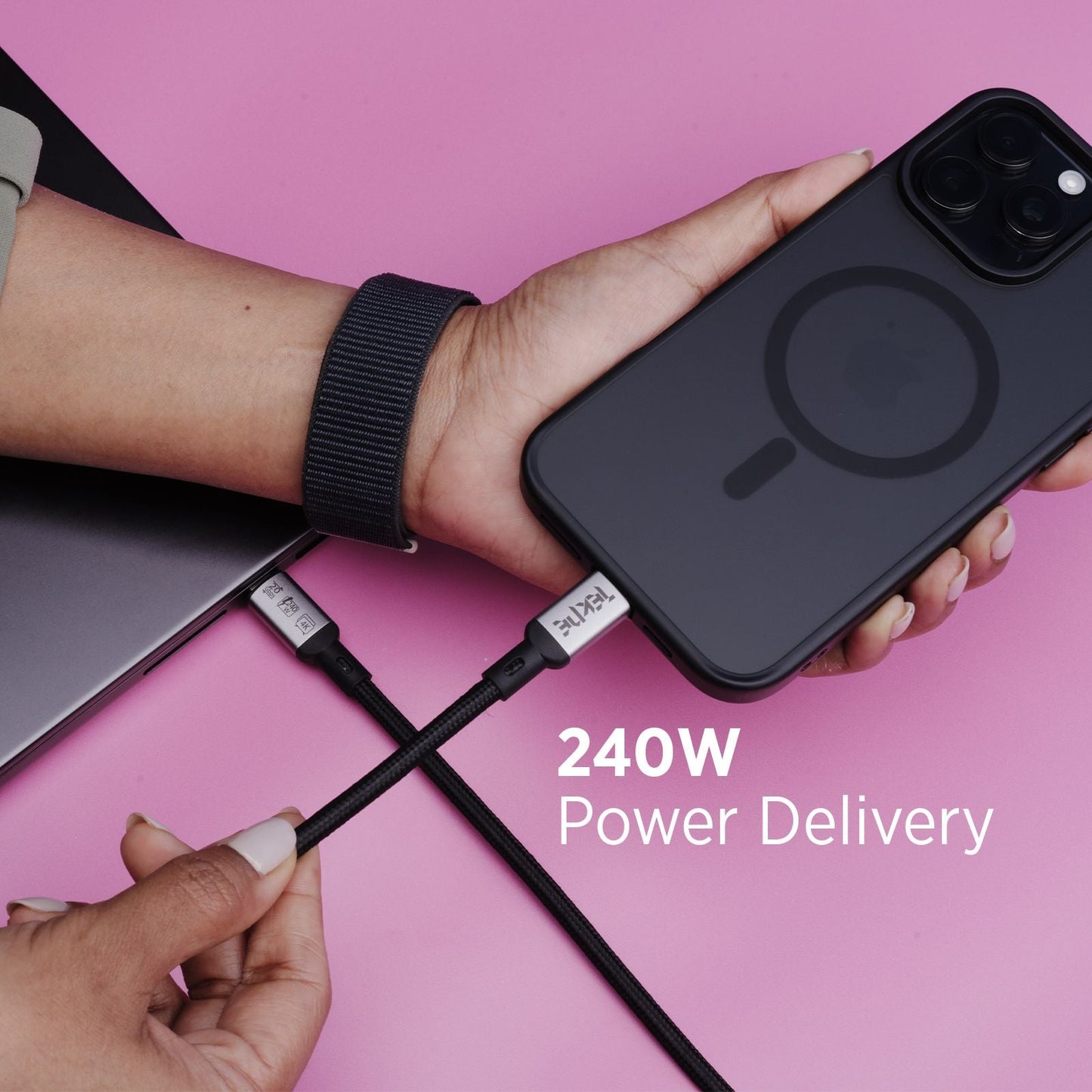 Tekne 240W USB4 Braided Cable | Ultra-Fast Charging & 20Gbps Data Transfer | Durable 2m CableÂ 