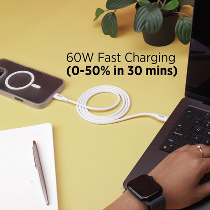 Tekne 60W iPhone Silicone Charging Cable | Fast Charging | Ultra-Durable | Tangle-Free Design