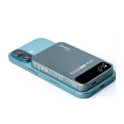 PULSE Tekne 5000mAh power bank attached to the back of a teal smartphone