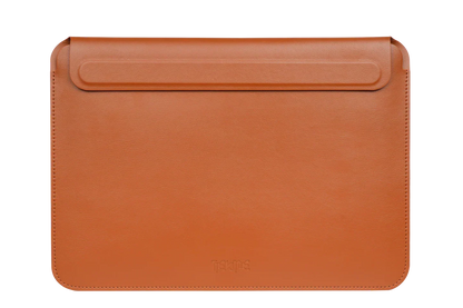 Tan Tekne leather tablet sleeve with flap closure and stitched edges