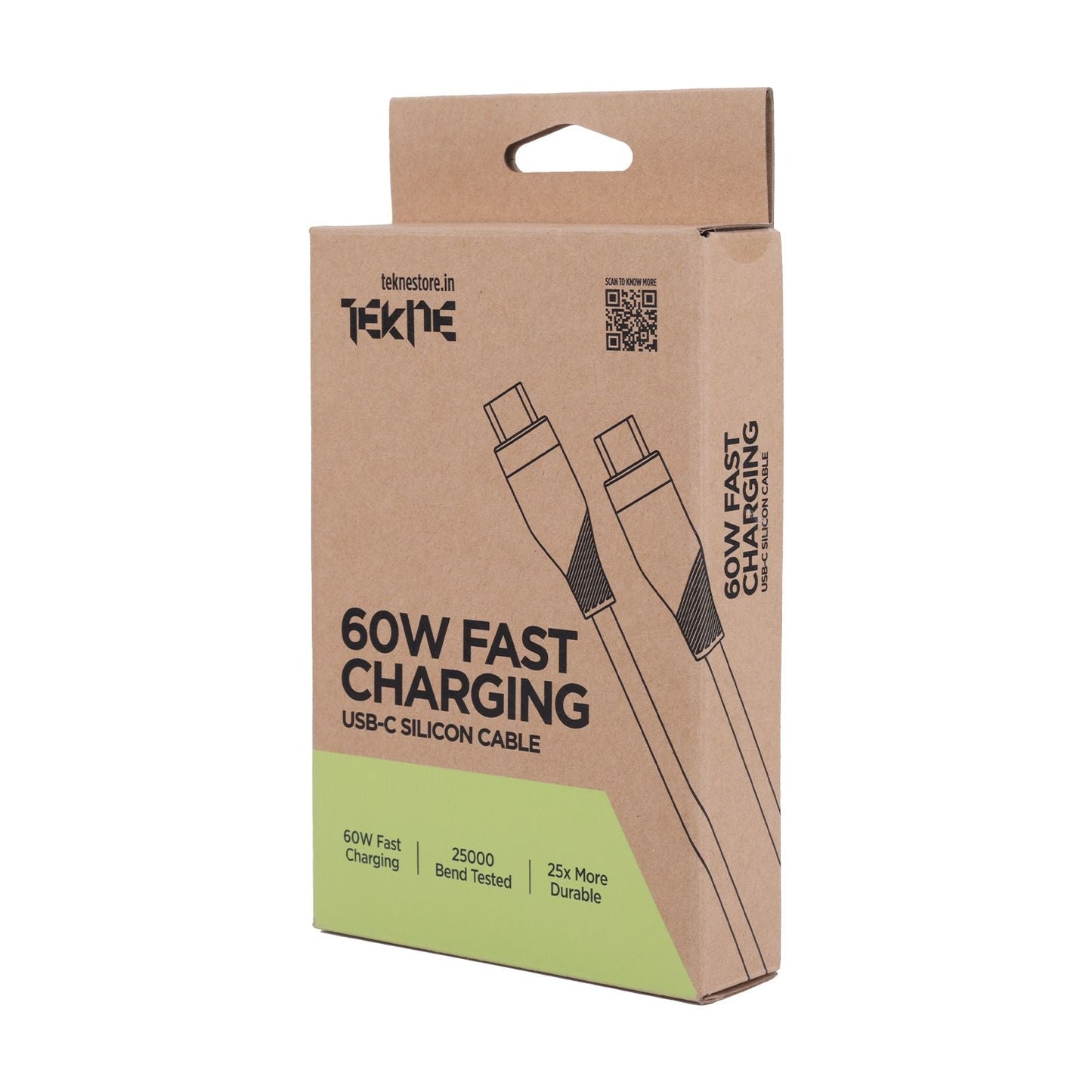 Tekne 60W iPhone Silicone Charging Cable | Fast Charging | Ultra-Durable | Tangle-Free Design