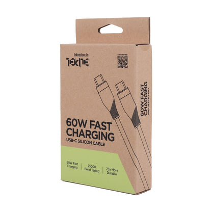 Tekne 60W iPhone Silicone Charging Cable | Fast Charging | Ultra-Durable | Tangle-Free Design