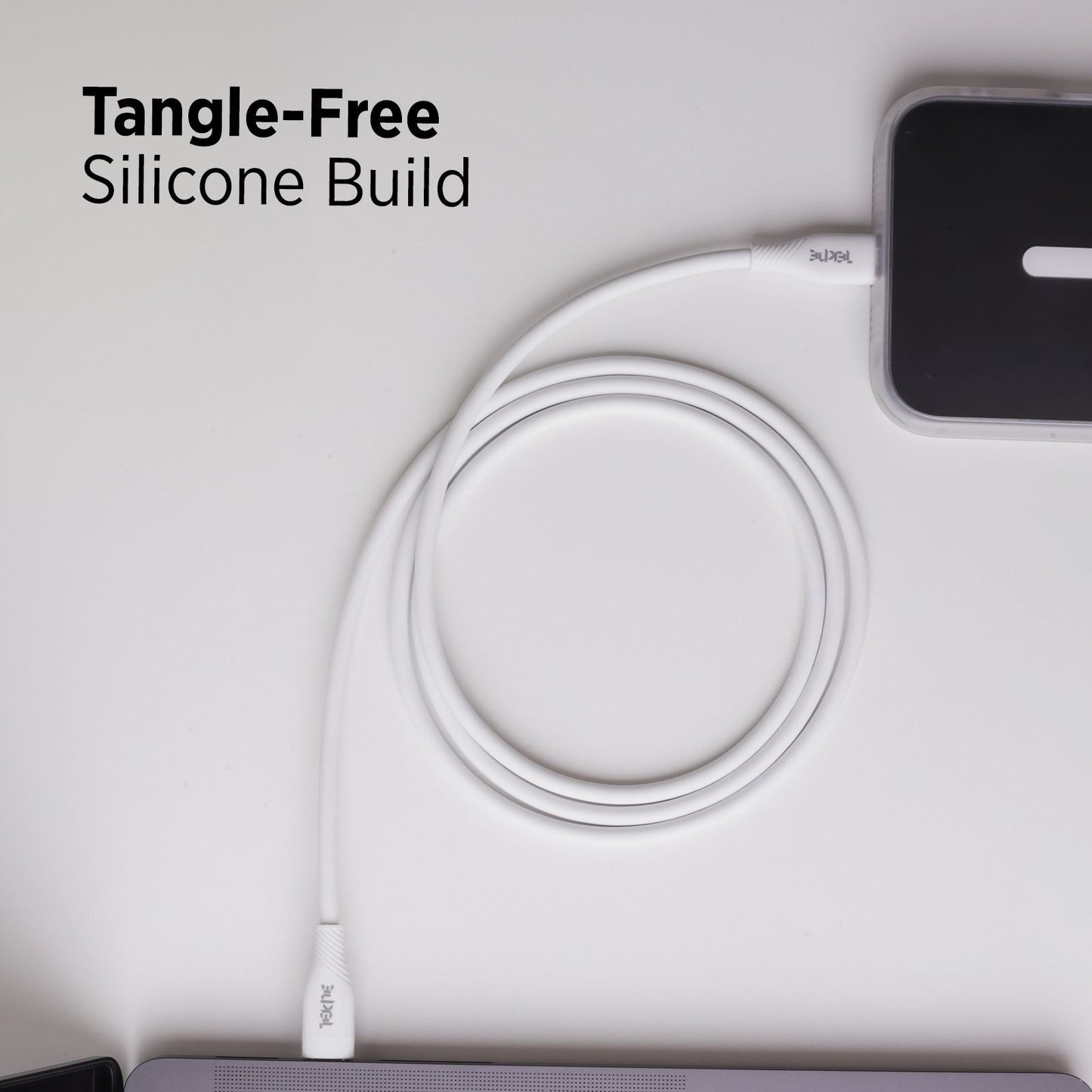 Tekne 60W iPhone Silicone Charging Cable | Fast Charging | Ultra-Durable | Tangle-Free Design