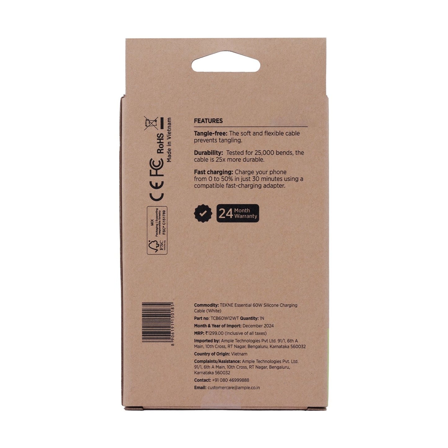 Tekne 60W iPhone Silicone Charging Cable | Fast Charging | Ultra-Durable | Tangle-Free Design