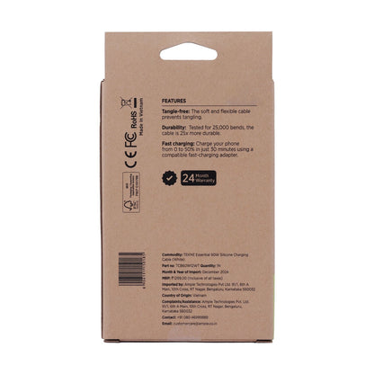 Tekne 60W iPhone Silicone Charging Cable | Fast Charging | Ultra-Durable | Tangle-Free Design